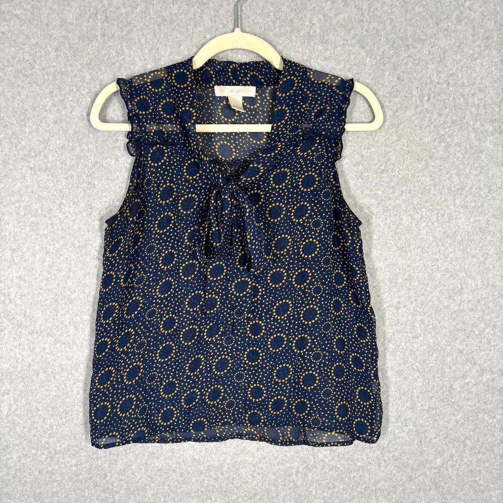 Band of Gypsies Blouse Small Navy‎ Gold Tie Neck Sheer Ruffles Coquette Feminine